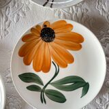 8 Assiettes à dessert Gien Fleurs peintes à la main Orange Vintage Année 70