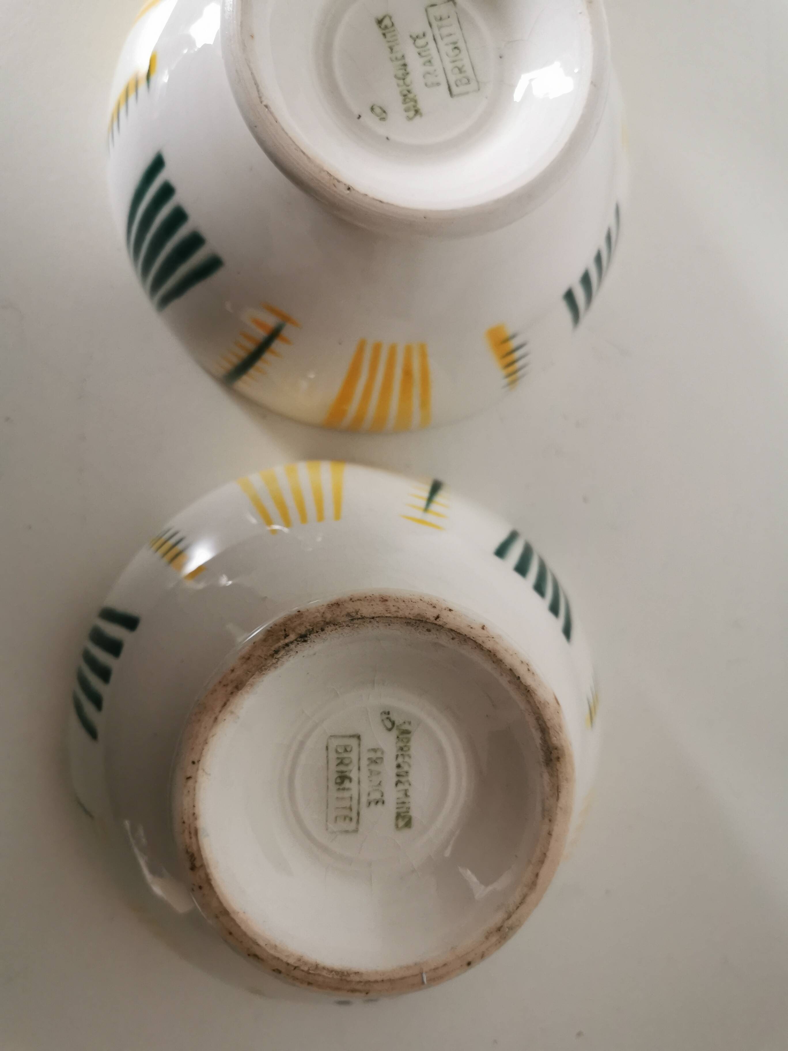 set of three small white, green and yellow bowls and Sarreguemines