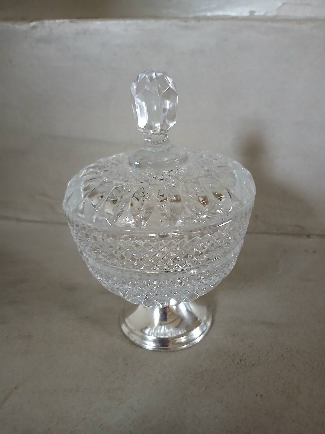 Antique glass and metal sugar bowl