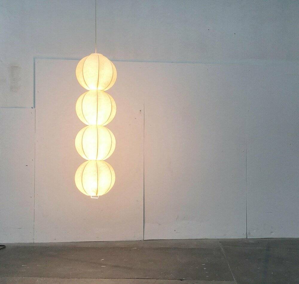 German cocoon pendant lamp from the mid-century by Friedel Wauer for Goldkant Leuchten, 1960s.