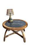 Rattan Bamboo Coffee table Marble top look