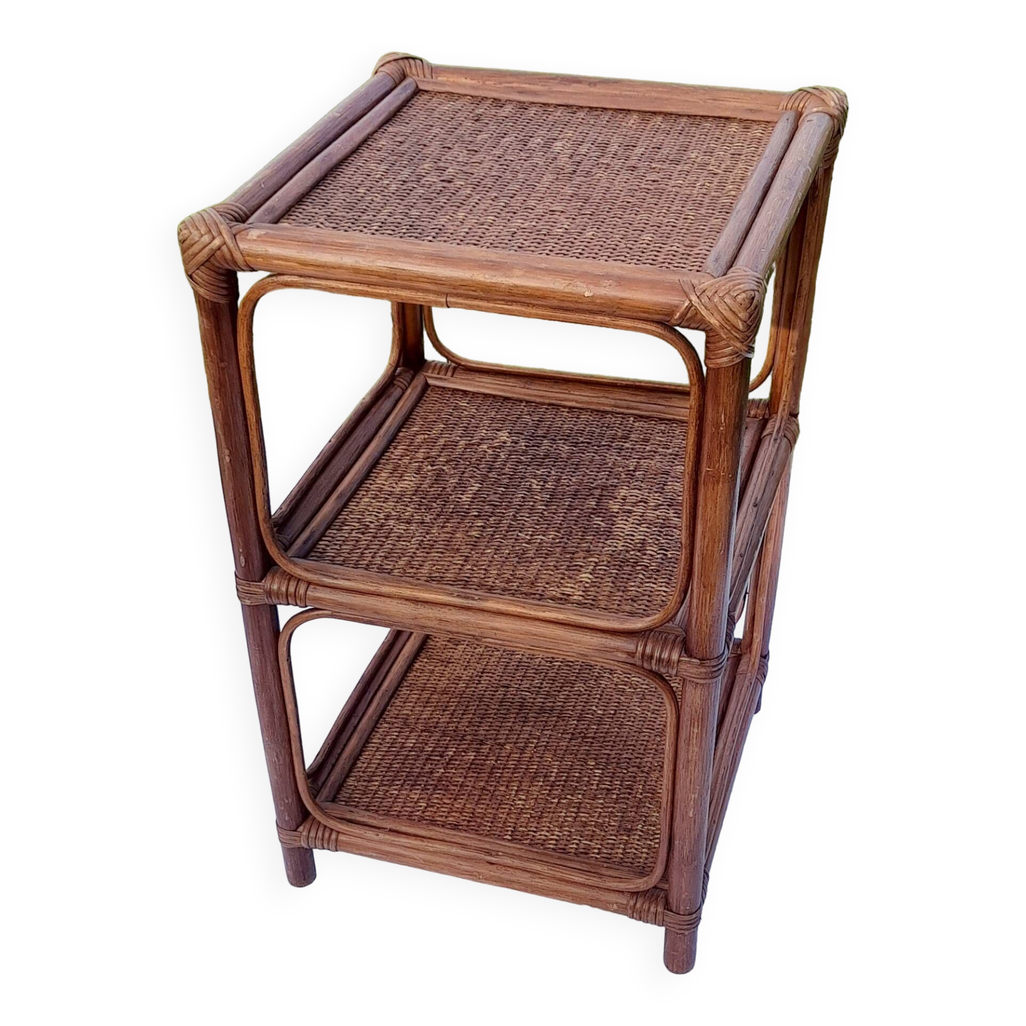 Brown rattan shelf 3 levels H 60 cm
