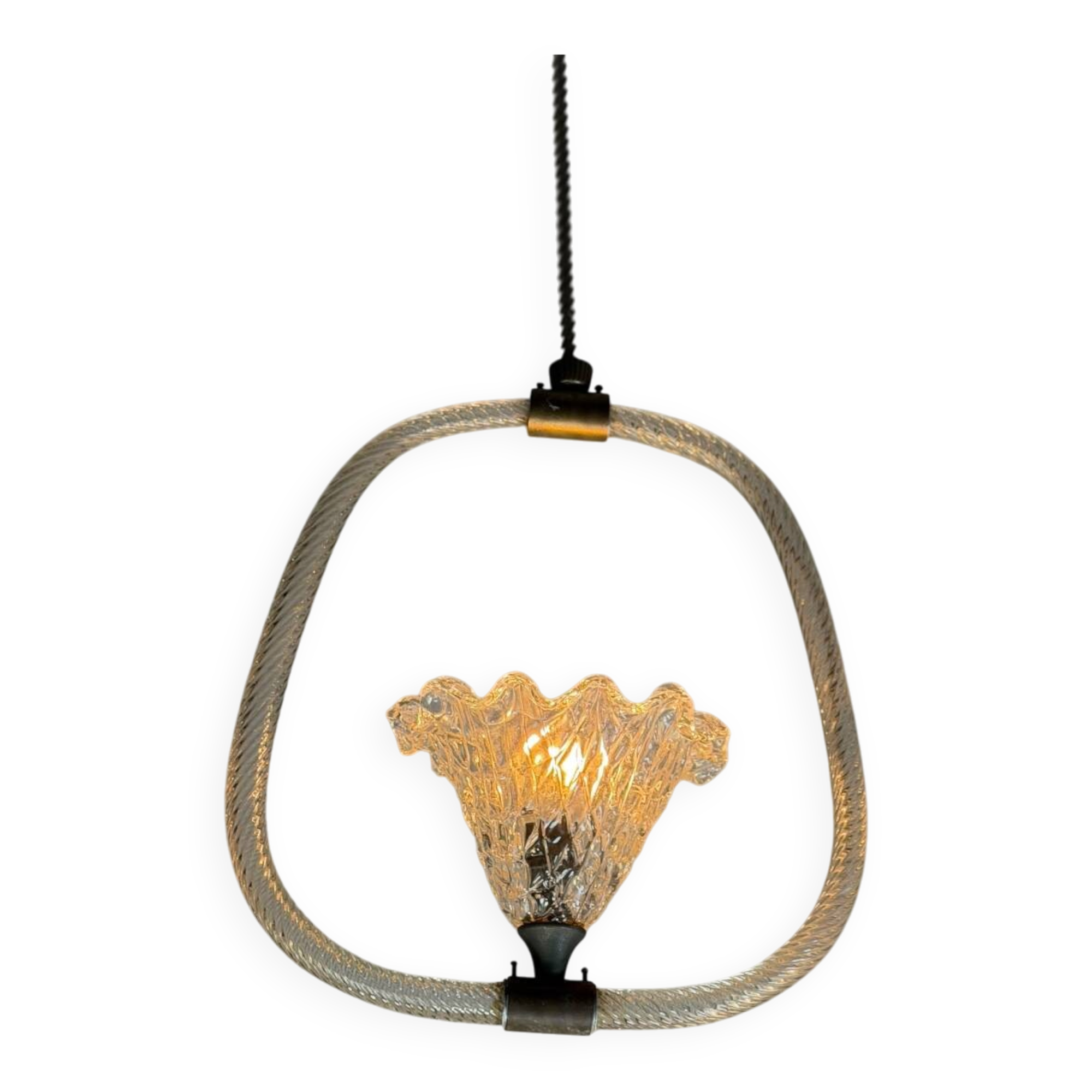 Venetian glass chandelier from Murano and brass, circa 1950.