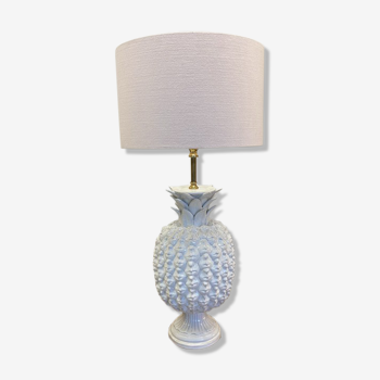 White lacquer pineapple lamp Hollywood regency with pink shade