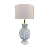 White lacquer pineapple lamp Hollywood regency with pink shade