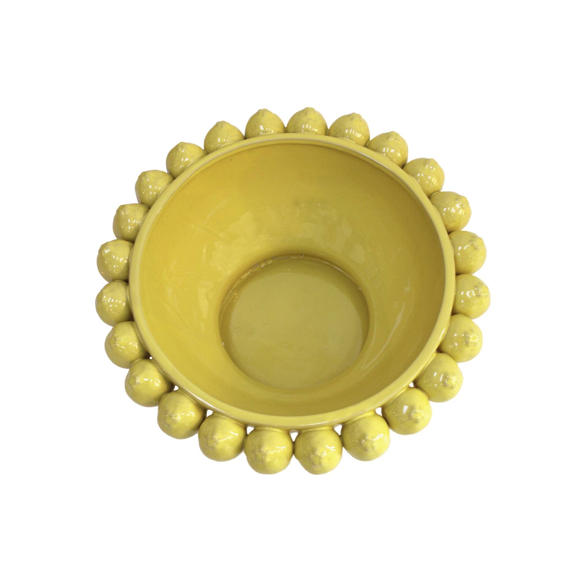 Italian Yellow Ceramic Vase with Yellow Lemon Fruit Motifs