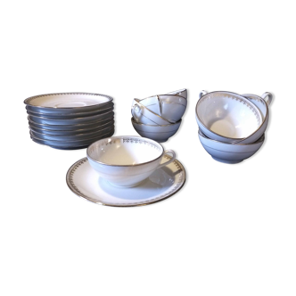 9 tea cups and saucers enamels from Limoges manufacture of Mehun