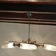 Golden chandelier fish pattern in brass 4 branches with tulips chiseled in glass 1950
