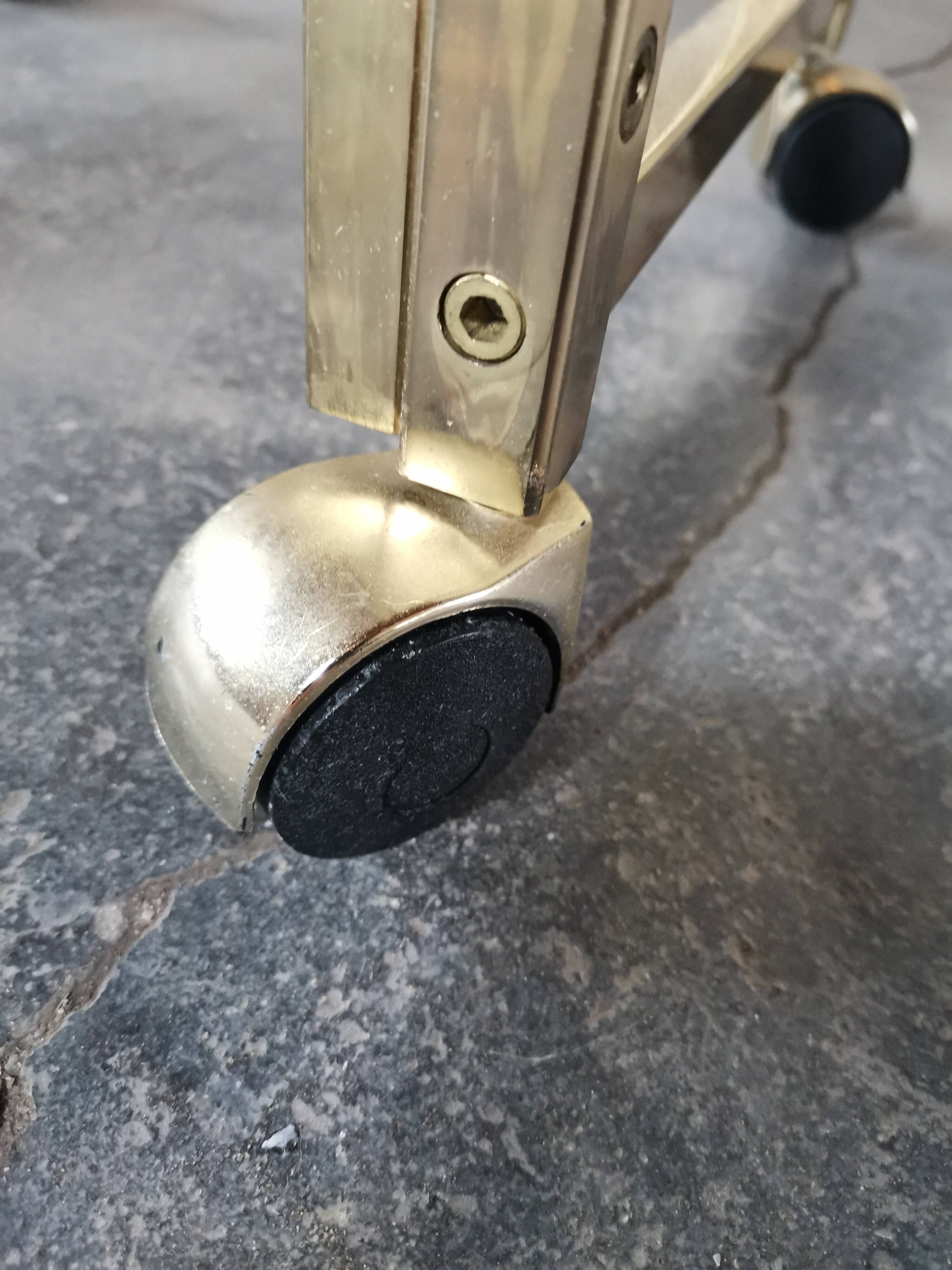 Side Table 1970s smoked glass/gold/wheels