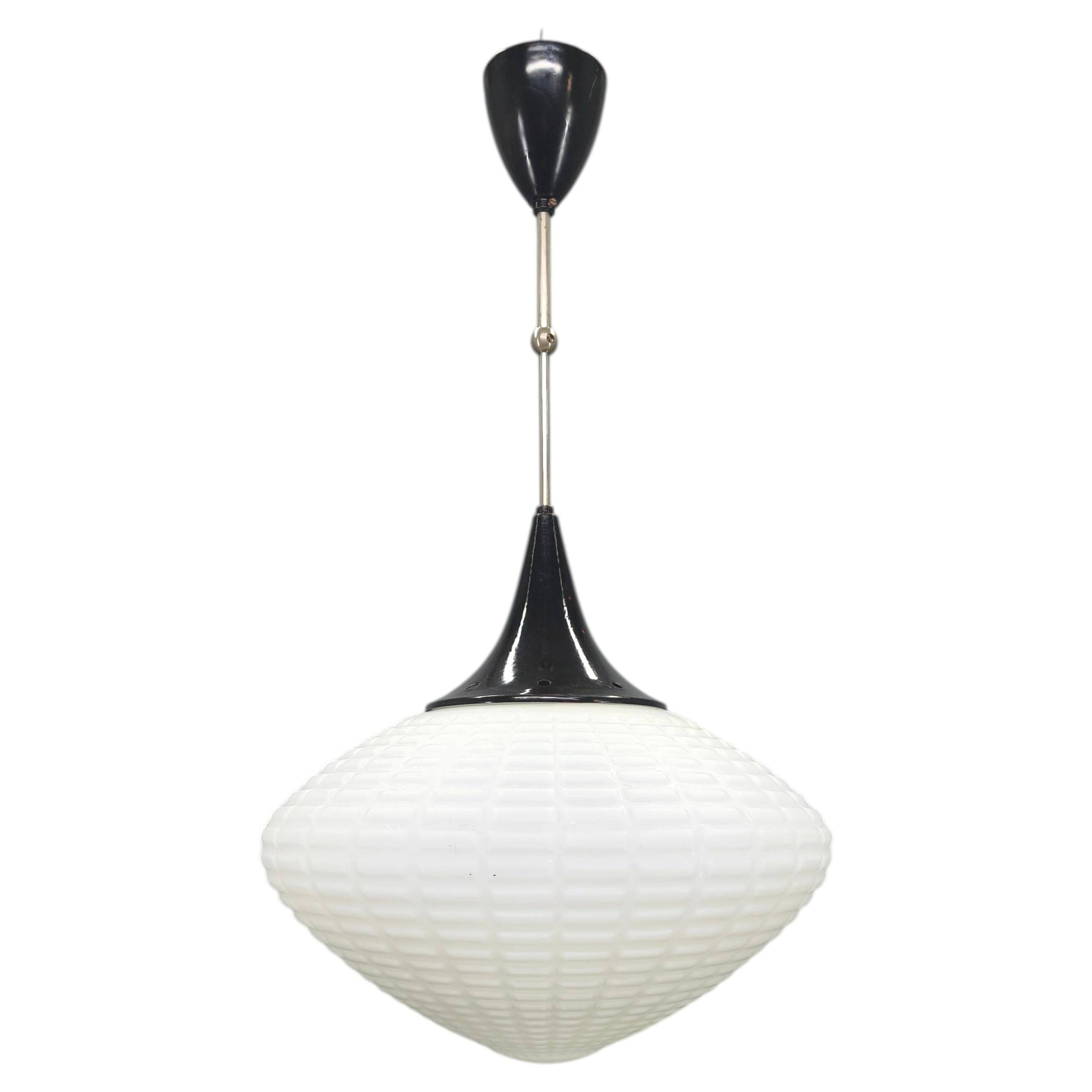 Adjustable Czech Pendant Light, Opaline Glass, 1970s