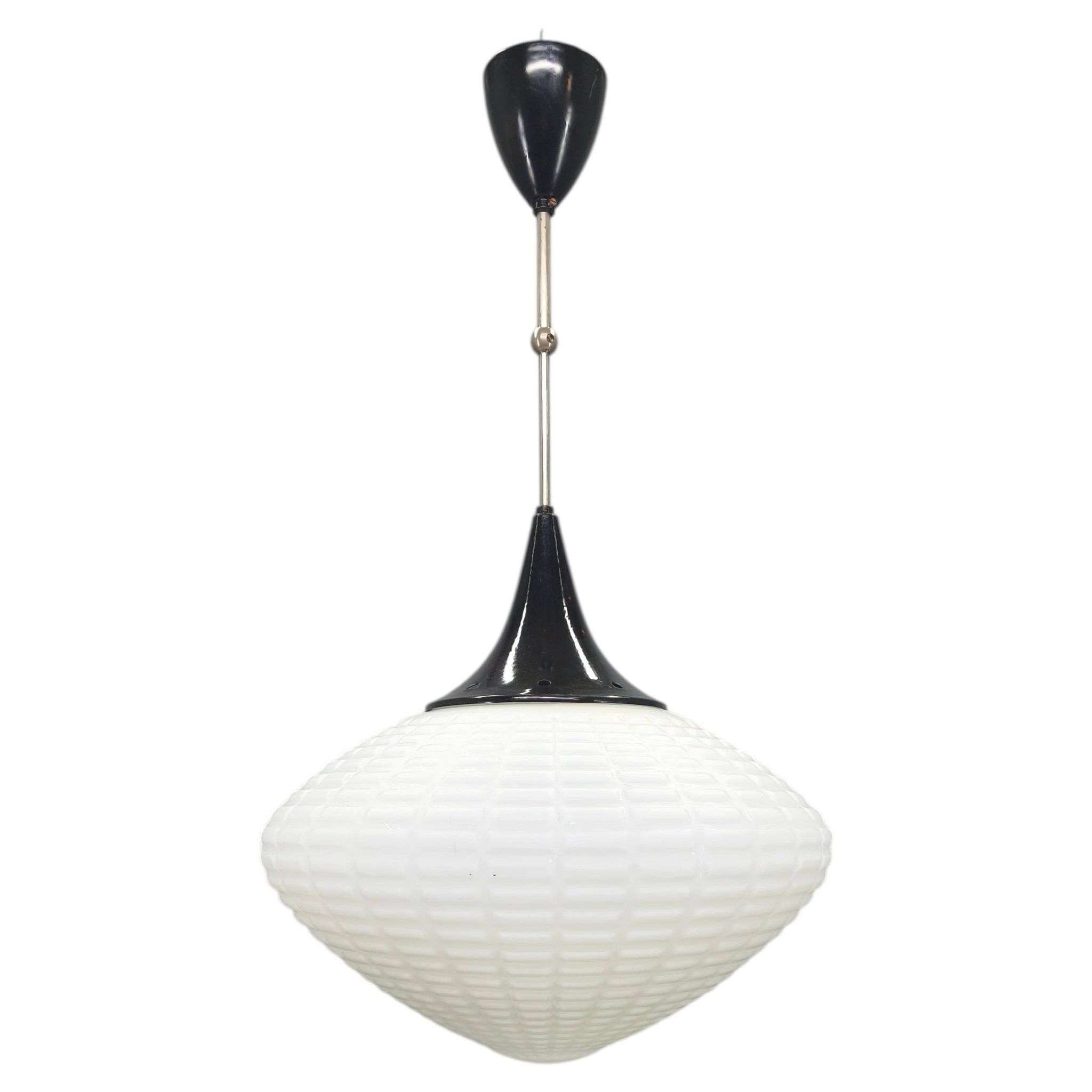 Adjustable Czech Pendant Light, Opaline Glass, 1970s
