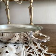 Oval silver-plated metal and glass dish