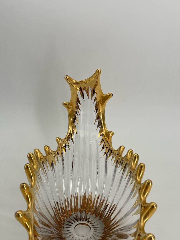 Ancien vase ou coupe à fruit en cristal doré Bayel