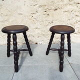 Pair of turned wooden tripod stools