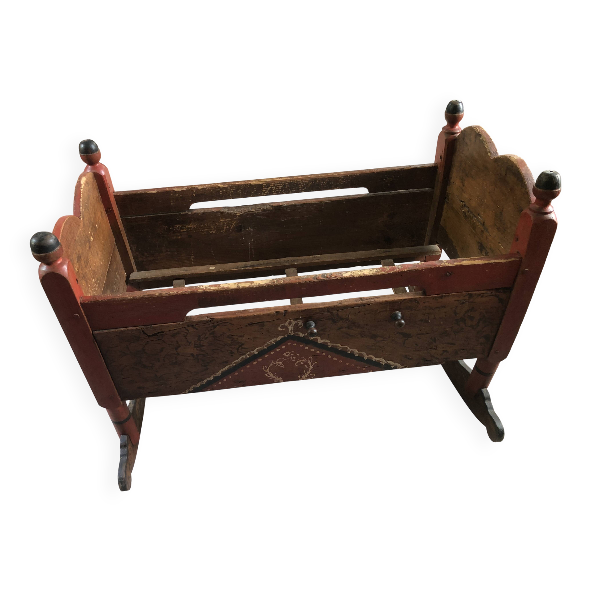 Berceau meuble polychrome alsacien de Brumath 19eme siècle 1837