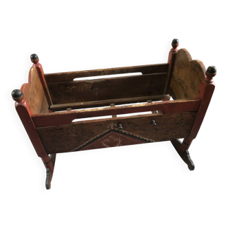 Berceau meuble polychrome alsacien de Brumath 19eme siècle 1837