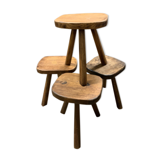 Set of 4 brutalist stools solid wood countryside