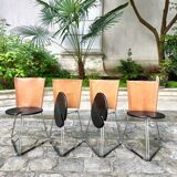 4 stackable and foldable leather chairs, Gaspare Cairoli, Edition Seccose 1980