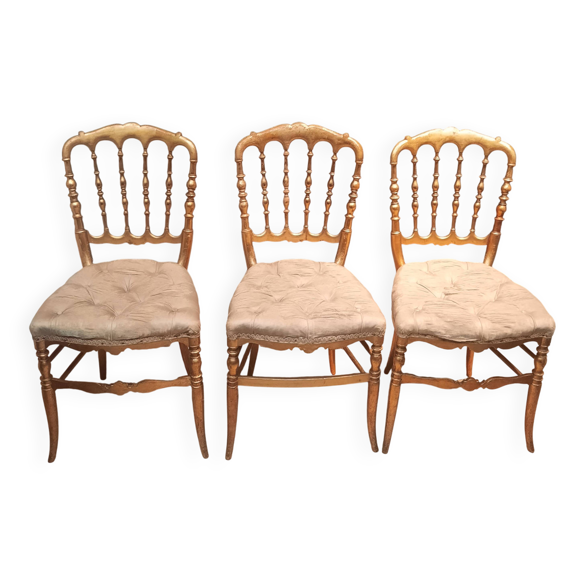 Set of 3 Napoleon III chairs in gilded wood