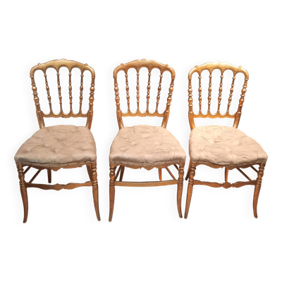 Serie de 3 chaises Napoléon IIII en bois doré