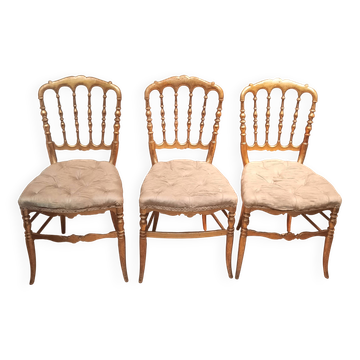 Serie de 3 chaises Napoléon IIII en bois doré