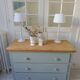Re-enchanted chest of drawers in verdigris, wooden top protected by varnish. 3 t furniture