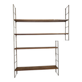 Vintage modular wall shelf, brass and wood, 1960s