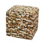 Vintage Square Pouf Goat Leather Patchwork Mosaic Pattern