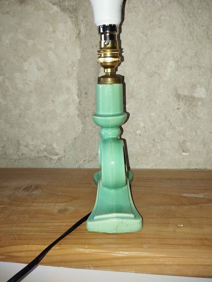 Green water slipware lamp base numbered – 1950s