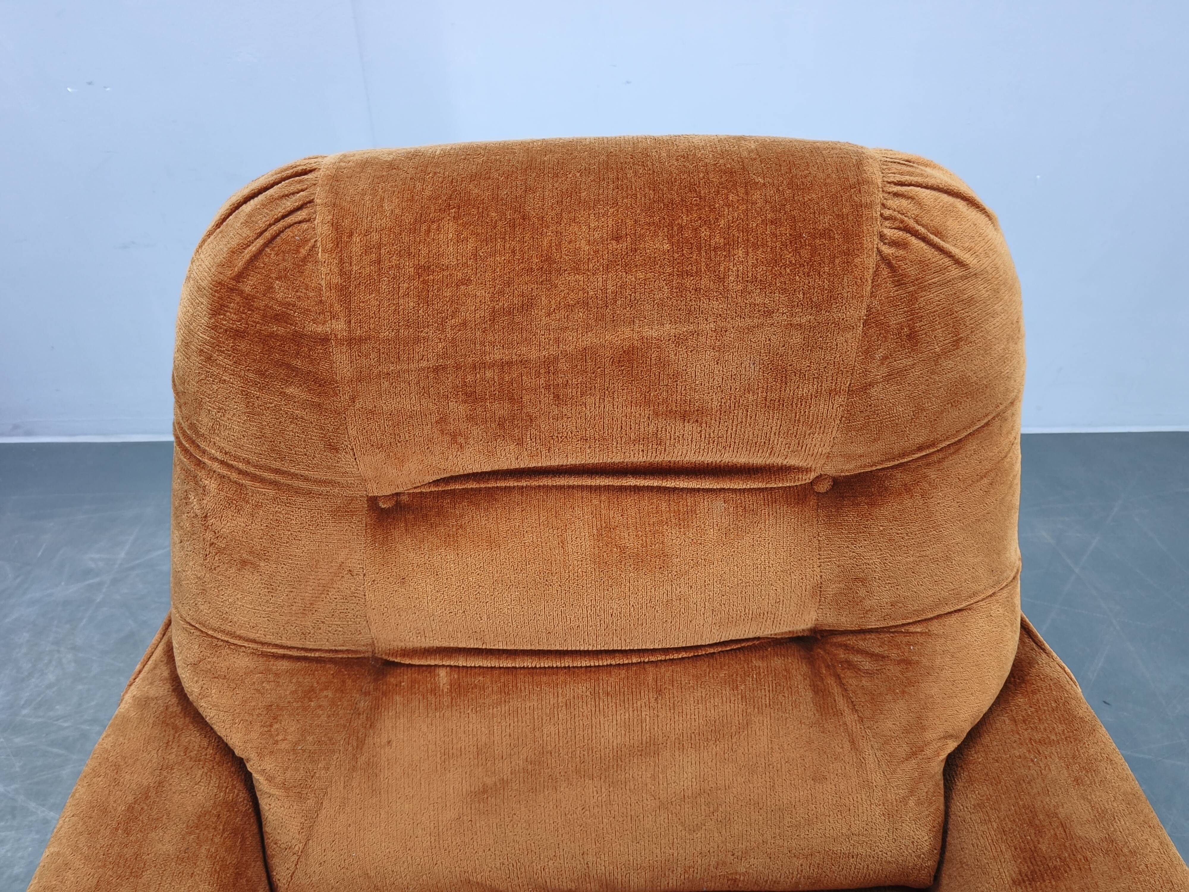 Pair of Italian Space Age Lounge Chairs, Orange Upholstery, 1970s