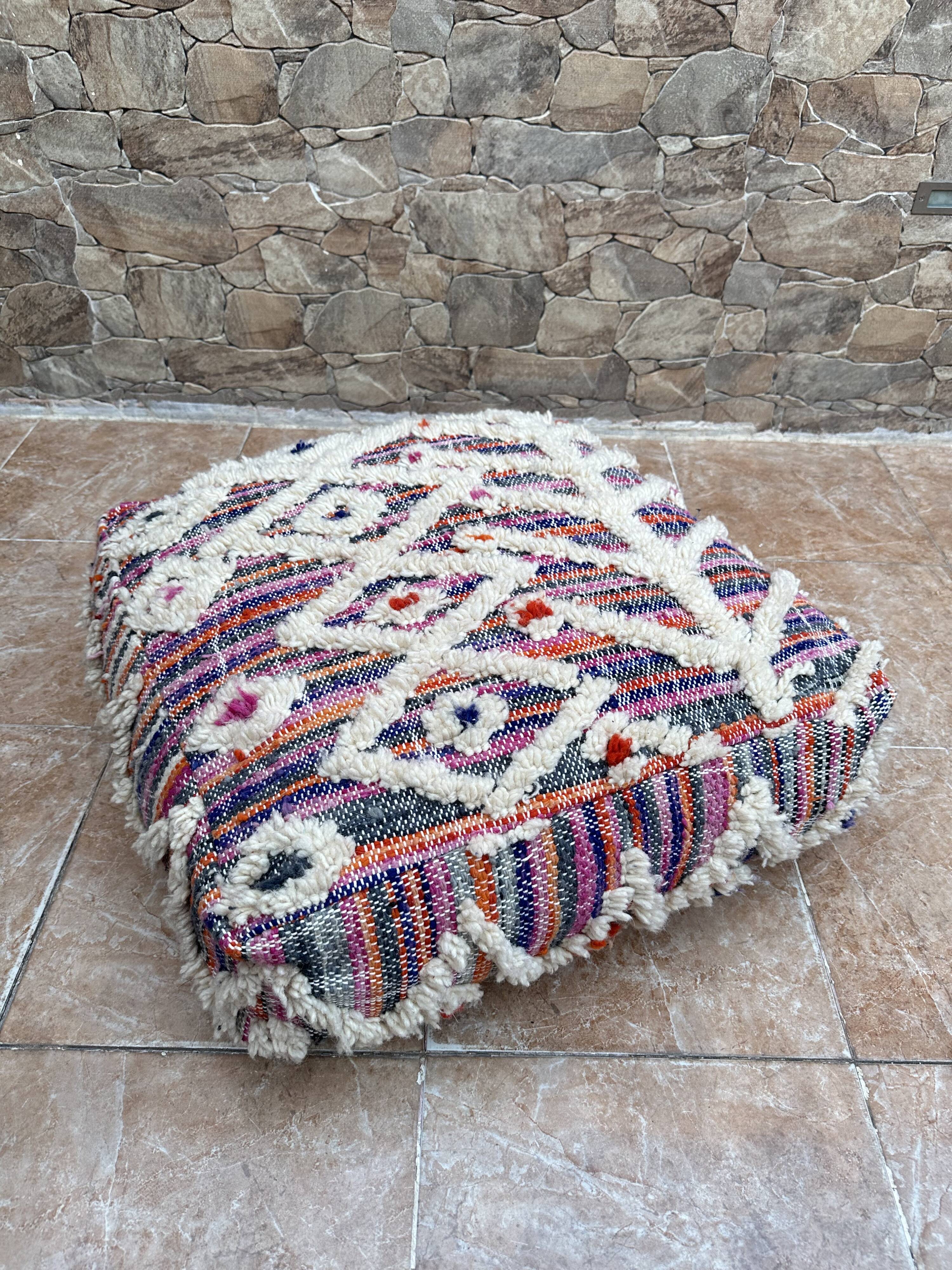 Handmade Berber Kilim pouf, floor cushion
