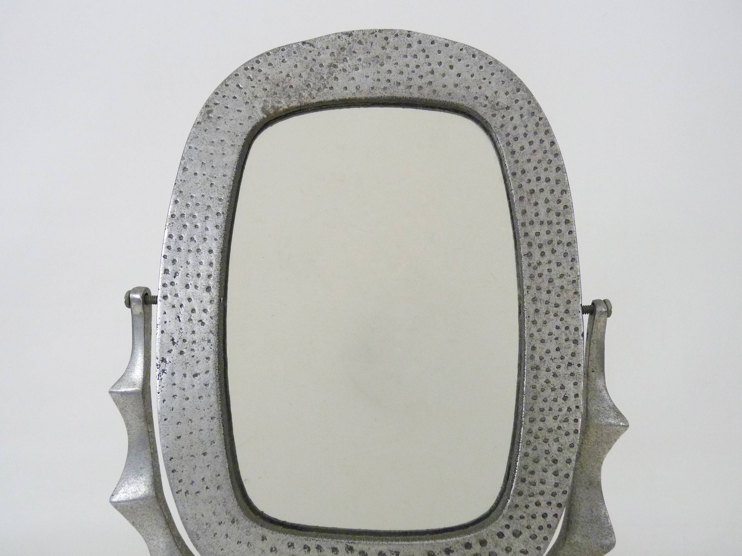 Old large Psyche Gothic table mirror in cast aluminum, Brutalist Mexican style. 70