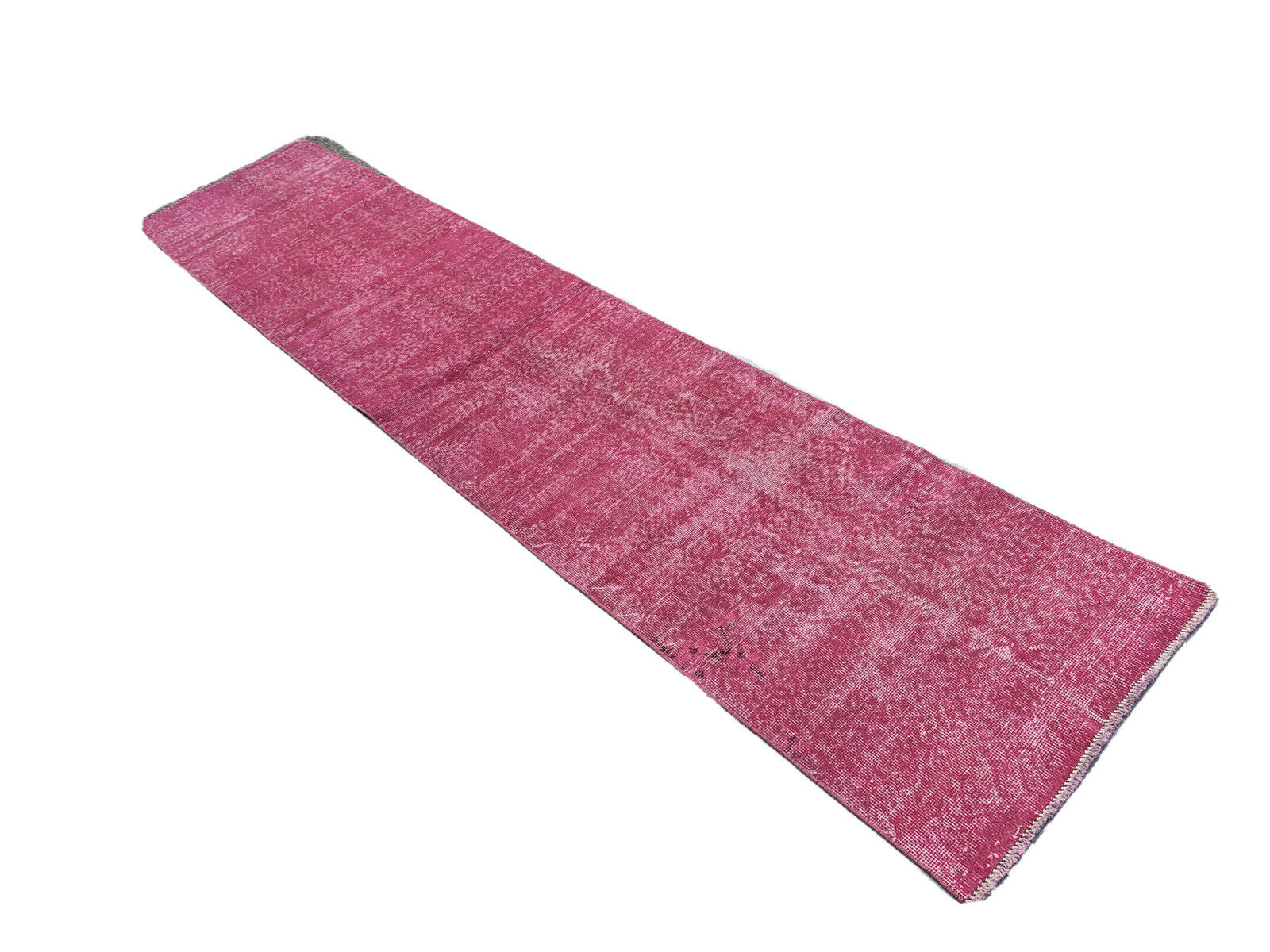 Distressed Turkish Narrow Runner 336 X 71 cm Wool Vintage rug, Over-dyed Pink