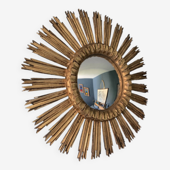 Vintage golden wood sun mirror