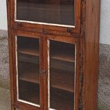 Small wooden glass cabinet with retractable door