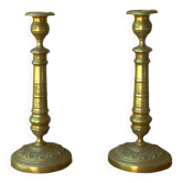 Pair of French neoclassical brass candlesticks, 19th century, 12x29cm