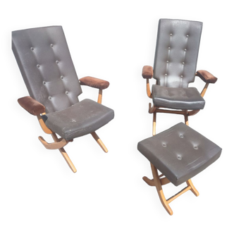 2 fauteuils ottoman poly x polyconfort et reposé pied