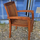 Stackable chair-armchair in solid teak with cushion by Vlaemynck