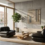 Pair of Mobil Girgi Sapporo armchairs black leather Italy 1970s