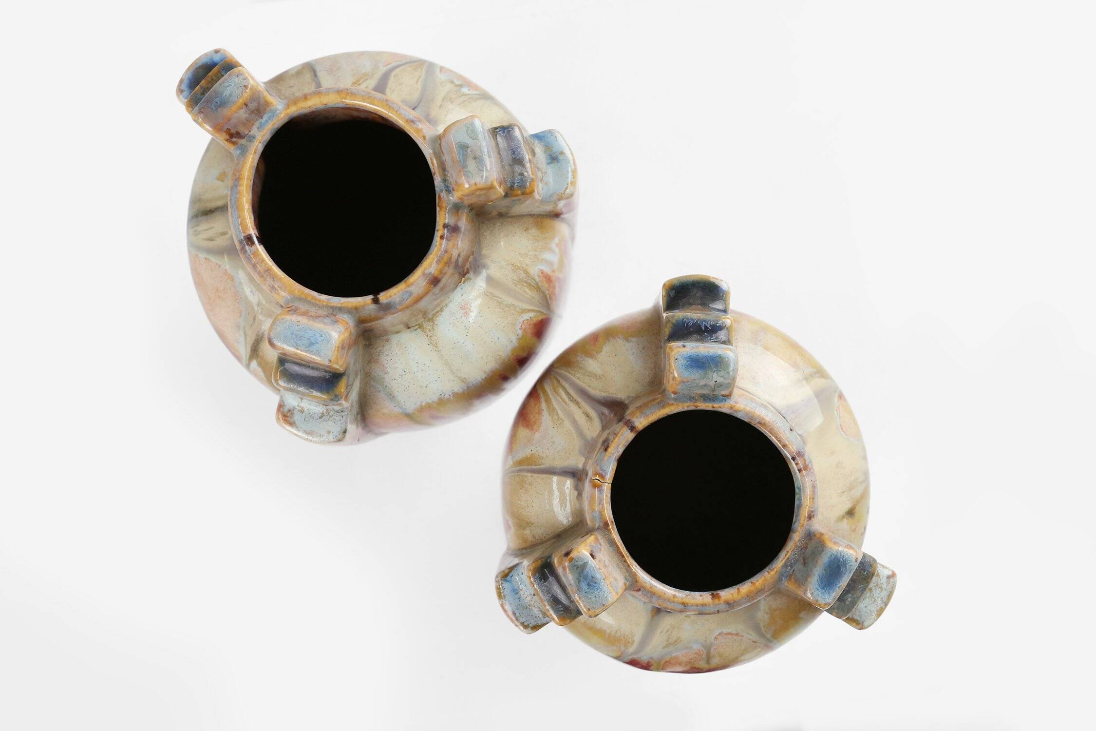 Pair of Sculptural Art Deco Glazed Ceramic Vases, Belgium 1930s