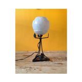 Art Deco lamp in metal and speckled blue opaline glass globe