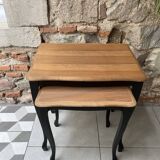 Duo black and wood nesting tables