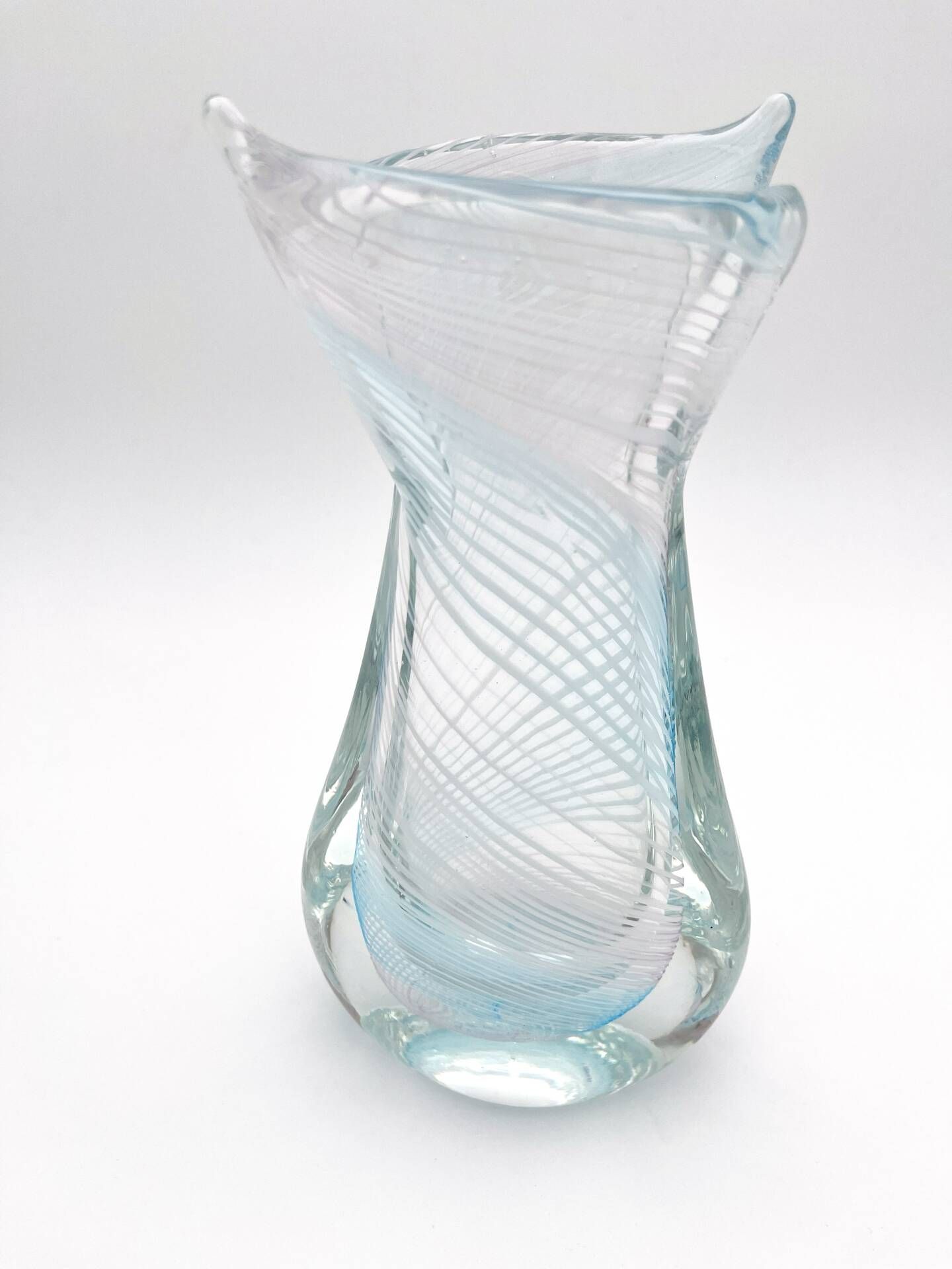 Vase Sculpture Murano Zanfirico Filigree Sommerso Blue Pink White