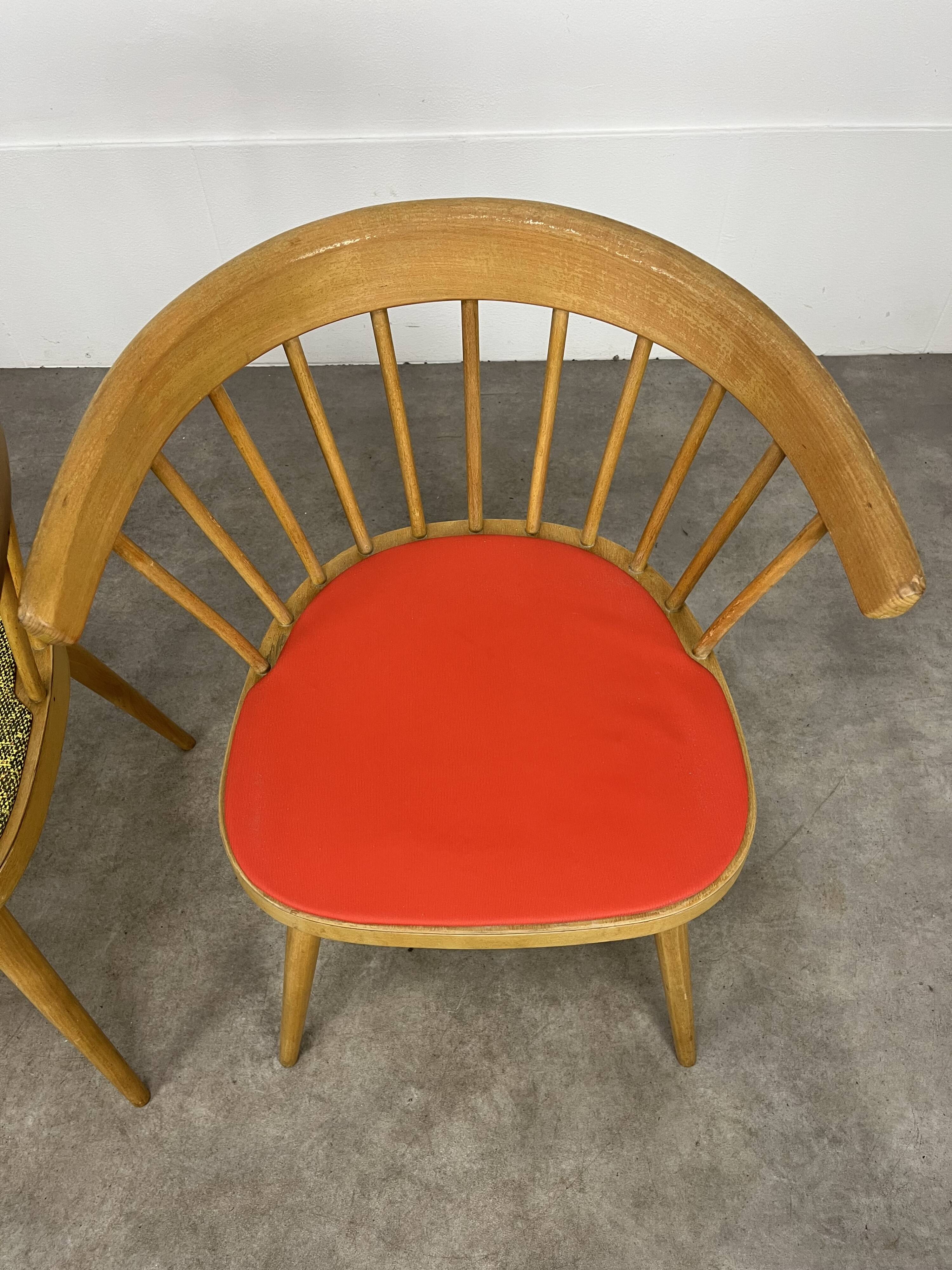 Pair of Baumann 740 office chairs, slatted models, 1960s