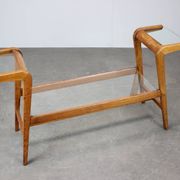 ULUV Mid-century wooden plant stand with glass shelf, Czechoslovakia, 1960s