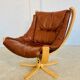 Svend Skippers vintage retro cognac leather swivel chair set 1970s