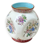 Ancien vase boule forme libre faïence de Longwy XIXe céramique fleurs