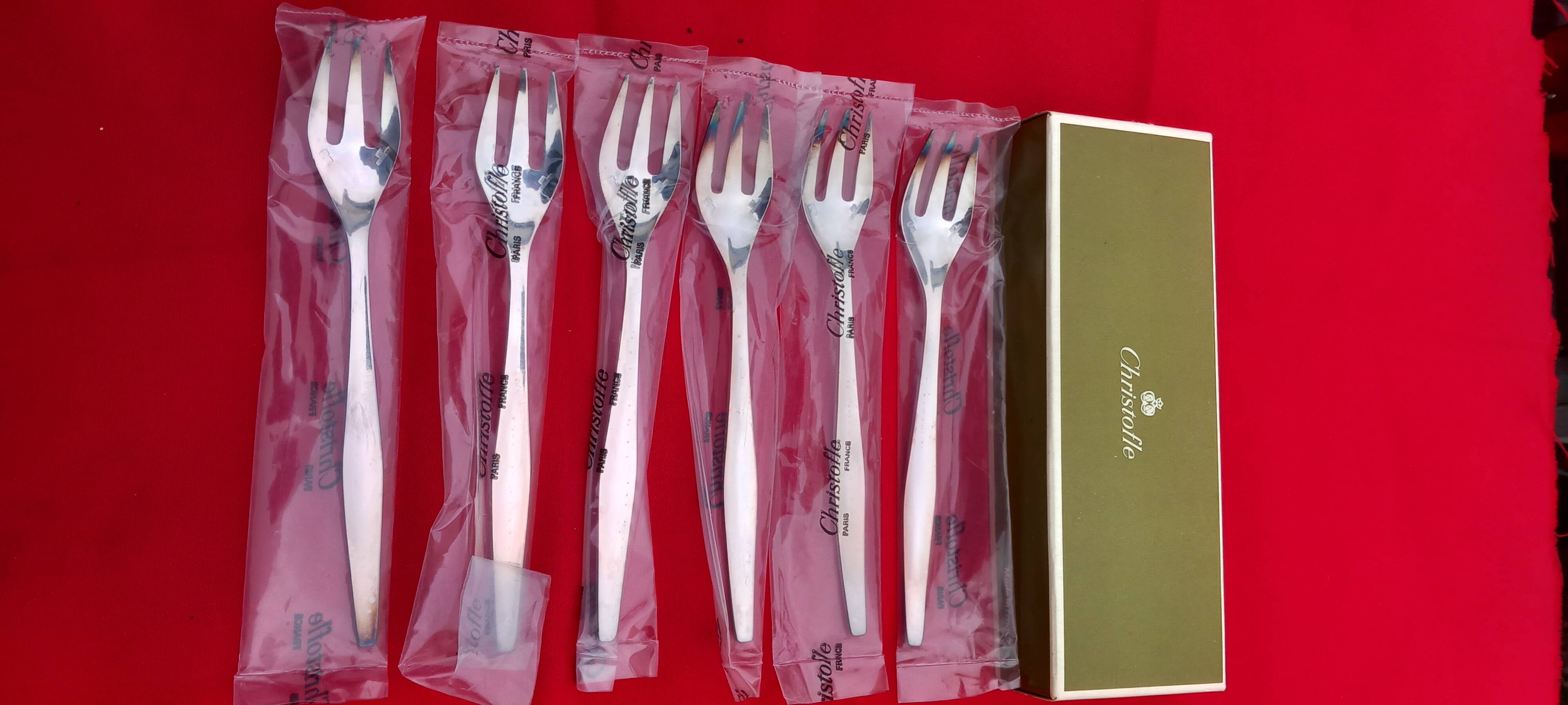 Christofle 6 silver metal forks model orly design lino sabattini