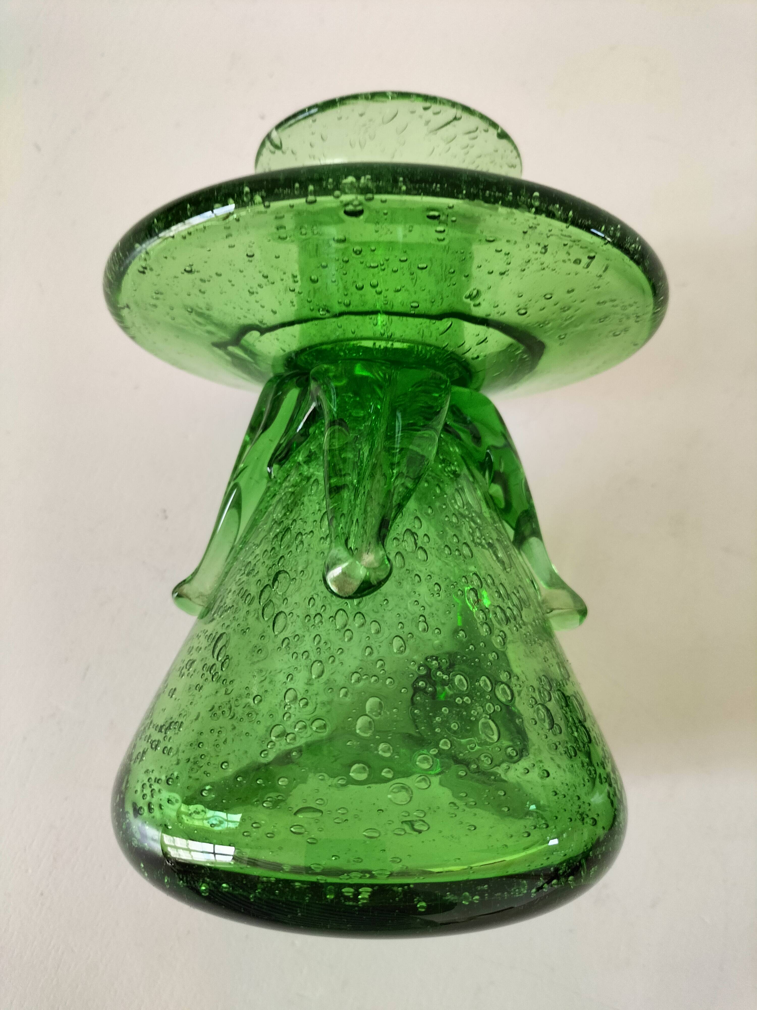 Duo de bougeoirs en verre bullé vert – Verrerie de Biot