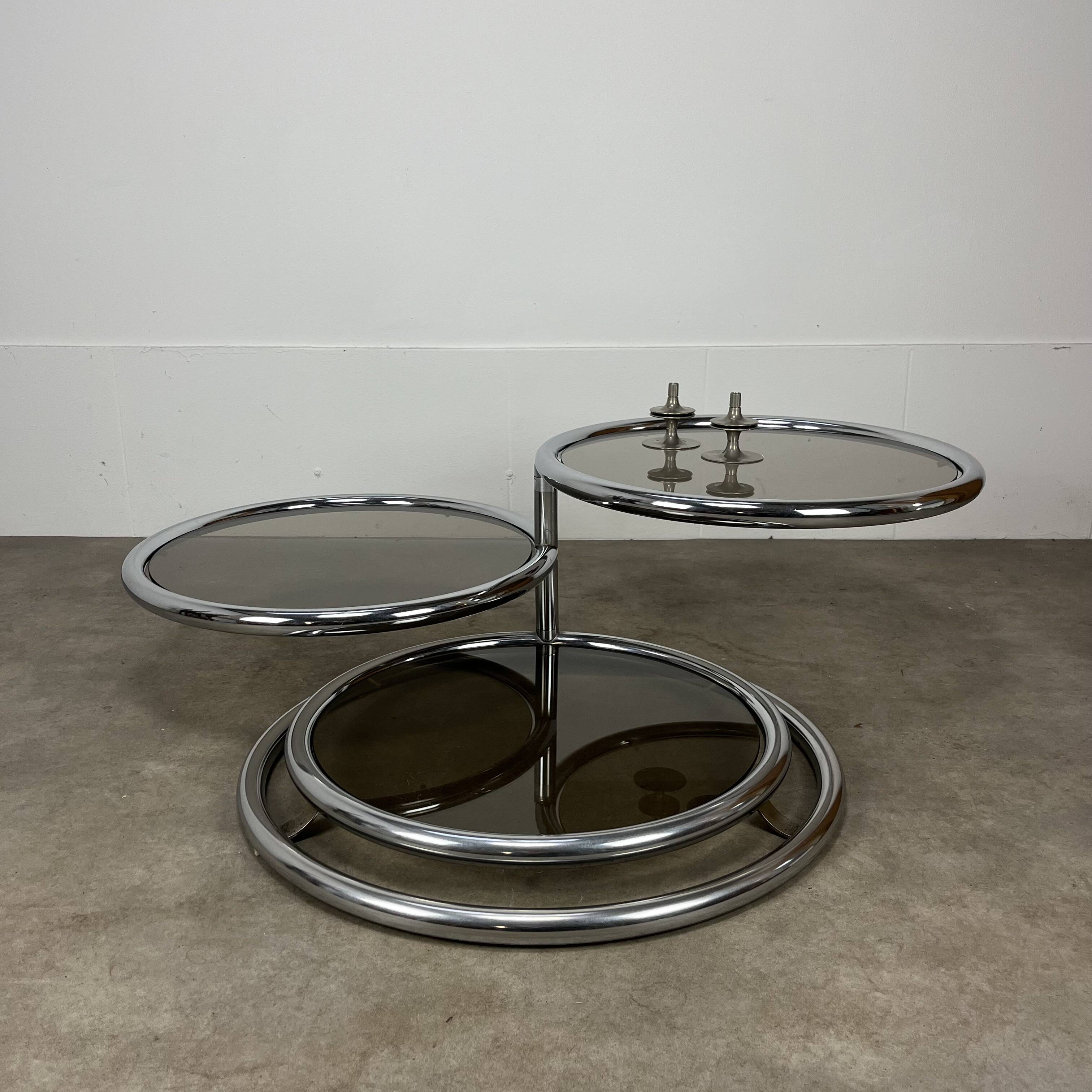 70s modular coffee table in chrome and glass by Artedis